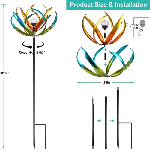 Large Solar Wind Spinners for Yard and Garden-82.6 Inch 360° Metal Wind Sculptures Outdoor Clearance Kinetic Windmills with Multi Color Led Glass Ball