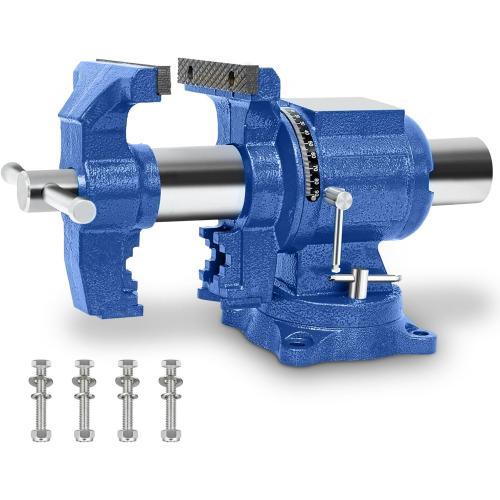 Heavy Duty Bench Vise, 4 Inch Jaw Width and Opening, 360° Swivel Base with Anvil, Multipurpose Clamp & Combination Pipe Vise for Woodworking, Metalworking, Conduit Work