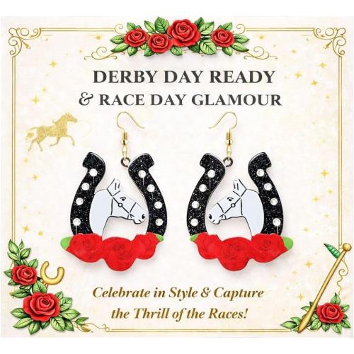 Derby Outfits for Women Race Horse Earrings Western Acrylic Horseshoe Rose Flower Drop Dangle Earrings Kentucky Dresses for Women 2026