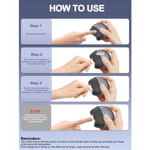 Electric Automatic Nail Clipper with Light, 2 Speeds, Magnetic Cover, Nail Scraps Storage, USB Rechargeable, Safety Electric Fingernail Trimmer for Kids, Adult, Seniors, Men, Caregivers, Grey