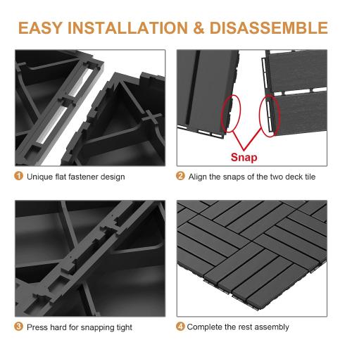 Goovilla Plastic Interlocking Deck Tiles, 36 Pack, 12x12 Each, Dark Grey | Waterproof Outdoor Flooring All Weather Use, Patio Floor Decking Tiles for Porch Poolside Balcony Backyard Concrete