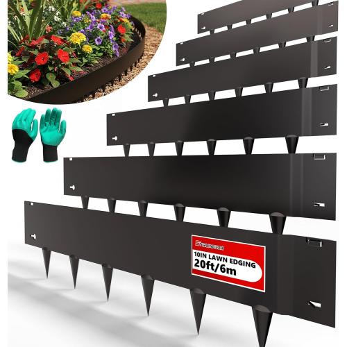 40x10 Metal Landscape Edging, 6-Pack (20ft Total) – Rustproof Galvanized Steel Garden Border, Lawn & Flower Bed Edging, Decorative Hammer-in Outdoor Landscaping Border for Yard, Pathways & Driveways