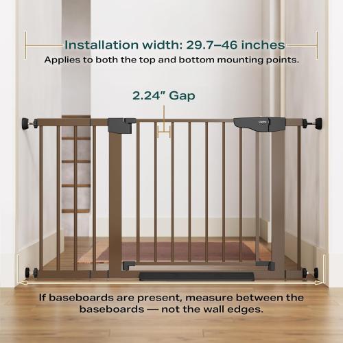 Cumbor 29.7-46 Baby Gate for Stairs, Mom's Choice Awards Winner-Auto Close Dog Gate for the House, Easy Install Pressure Mounted Pet Gates for Doorways, Easy Walk Thru Wide Safety Gate for Dog, Brown