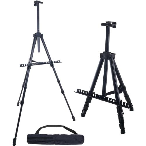 SIZE 66 Black U.S. Art Supply 66 Black Metal Tripod Easel Display - Adjustable 20- 5.5', Holds 32 Canvas - Floor/Tabletop Easel Stand, for Sign Display, Painting, Poster Board, Canvas - Portable Bag