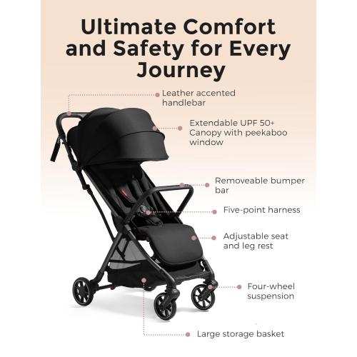 Momcozy ClickGo Lightweight Stroller, Compact Travel Stroller for Airplane with One-Click Fold, Baby Strollers and Toddler Stroller with Large Canopy for Kids from 0 Months, Extendable UPF50  Canopy