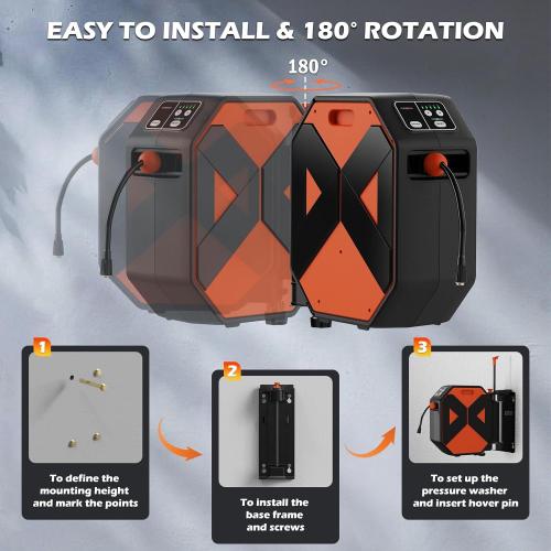 GFCI Wall Mounted 5000PSIMAX PowerWasher with 100FT Retractable Hose, 5-Stage Adjustable Press, Foam Cannon & 5 Nozzles for Car, Lane, Patio Cleaning