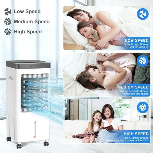 Evaporative Air Cooler, Swamp Cooler with 3 Gal Water Tank, 20H Cooling Time Swamp Cooler Air Conditioner, 80°oscillation,Portable Cooling Fan for Office/Room/Garage/Kitchen