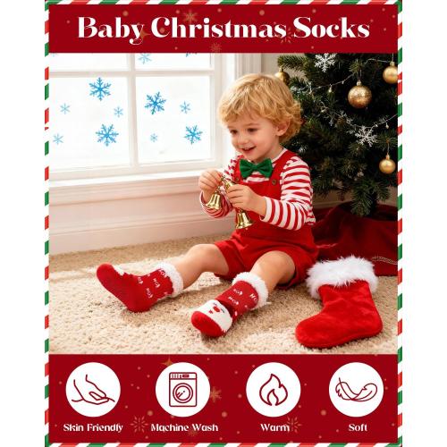 Century Star Toddler Girls Boys Christmas Socks with Grips Cotton kids Slipper Socks Baby Winter Non Slip Fuzzy Sock