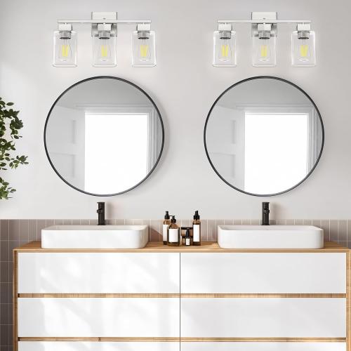 Espird Brush Nickel Bathroom Vanity Light - 3 Light Bathroom Light Fixture Square Design & UL Certification & Square Bath Room Lights Fixture Over Mirror