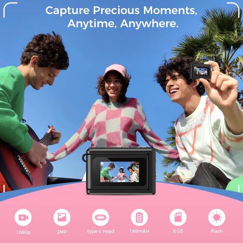 HOTU Mini Keychain Digital Camera, Y2K Pocket-Size Mini Camera, 2MP 1080P Small Camera with 8GB Card, Video Recorder with Long Battery Life for Travel, Party and Vlog (Black)