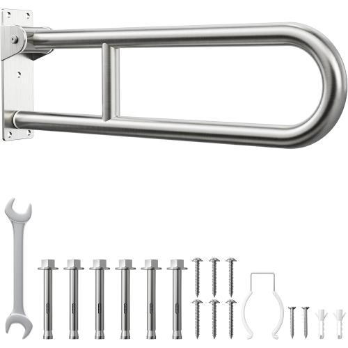 Toilet Grab Bar, Bathroom Safety Handrail Wall Mounted, 304 Stainless Steel Flip Up Folding Support Rail for Elderly Seniors and Handicap Assistance (30 Inch)