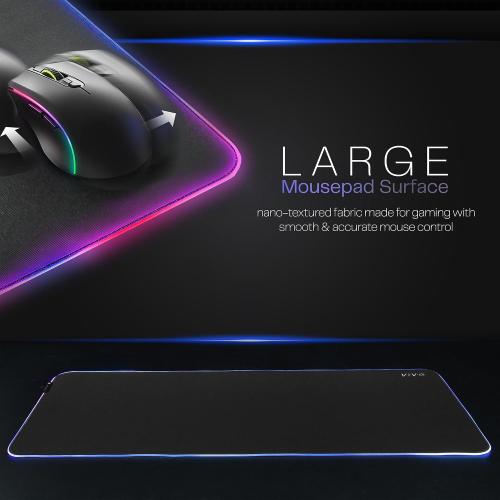 VIVO Large 60 x 30 inch Full Size Desk Pad with RGB Lighting for Office Ambience and Immersive Gaming, Oversized Mouse Pad Table Top Cover, 12 Color Modes, Non-Slip Base, Black, DESK-PAD60-30