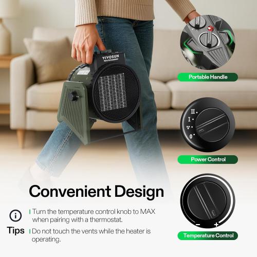 VIVOSUN Portable Greenhouse Heater with Adjustable Thermostat and Digital Thermometer and Hygrometer with 3 Remote Sensors, Indoor Outdoor Temperature and Humidity Monitor