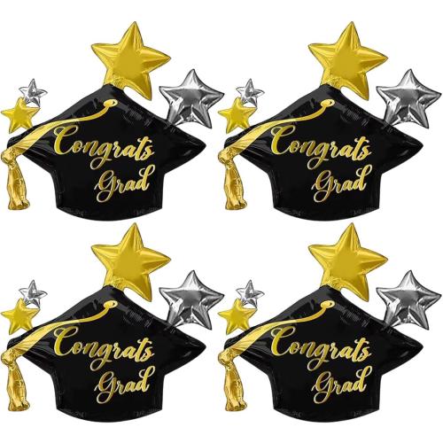 4Pcs Graduation Cap Balloons Big Congrats Grad Hat Foil Balloons for Class of 2026 Party Decorations
