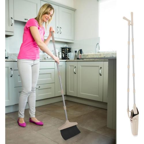 Broom with Dustpan Combo Set 54” Long Handle Household Dust Pan for Home Cleaning （Beige）