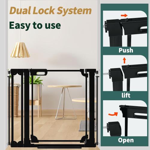 Clear Baby Gate 29.13-37.79 Wide Acrylic Safety Proof Dog Puppy Pet Barrier for Stairs, Transparent Adjustable Pressure Mounted No Drill Auto Close Indoor, Doorways, Hallway,Black
