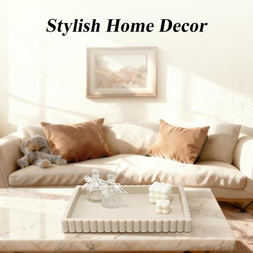 YMXYJM Decorative Tray for Coffee Table, Modern Tray Decor, 14 Beige Resin