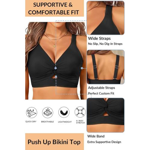 Size L......Women's Bikini Top - Supportive Swimsuit for Large Bust - 2025 Cut Out Twist Swim Top