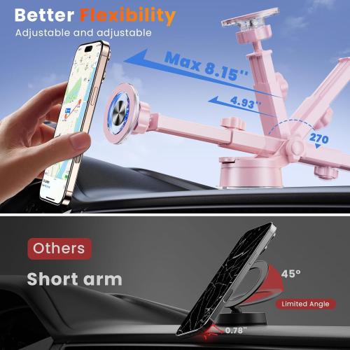 for MagSafe Magnetic Car Phone Holder [2025 Upgraded Strongest Magnet] Car Mount Suction Cell Stand for Dashboard Windshield Vent Compatible with iPhone 16/15/14/13/12/11 Android etc-Pink