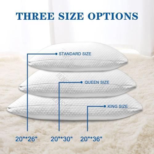 Cooling Pillows Queen Size Set of 2, Shredded Memory Foam Pillows for Sleeping, Firm Pillow Adjustable Soft Gel Cool Bed Pillow for Side, Back and Stomach Sleeper（20x30）