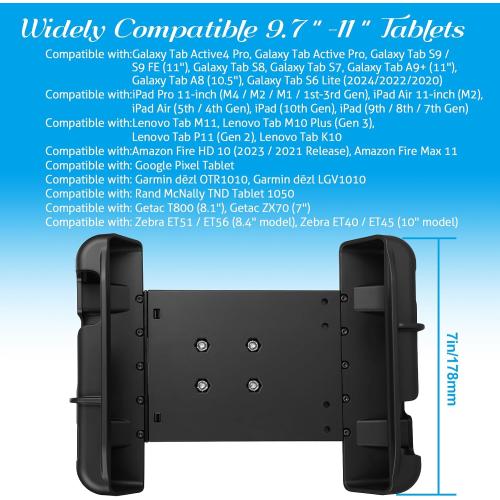 Tablet Mount for Truck,for 9.7 - 11 Tablet, Aluminum Heavy Duty Shockproof Ipad Mount, 1.5 Ball Drill Base Tablet Holder for Car,Boat, Dashboard,RV (9.65“ x 7.4”)