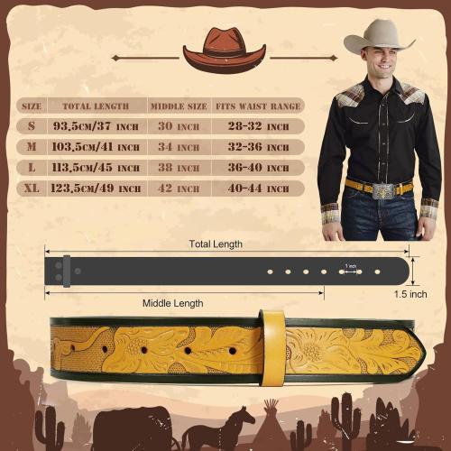 XZQTIVE Western Leather Belt Strap for Men Women Cowboy Cowgirl Black Genuine Leather Belt without Buckle Removeble for Jeans