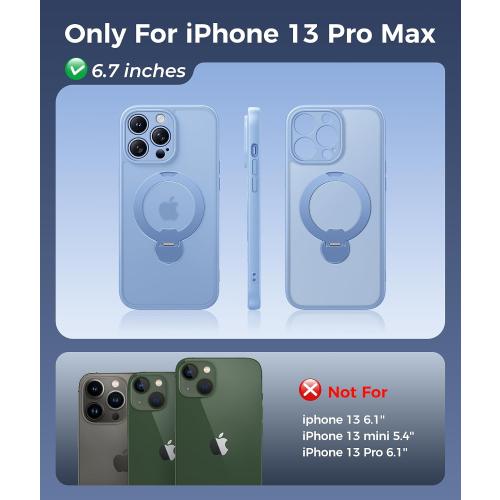 FNTCASE for iPhone 13 Pro Max Case with 360 Spin Magnetic Stand Light Blue