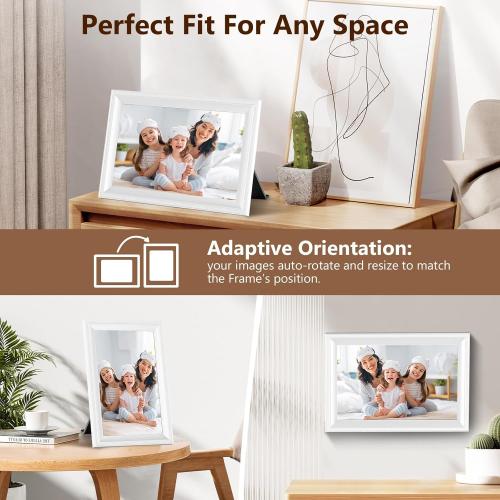 Smart White Digital Picture Frame WiFi Send Photos from Your Phone 16GB Storage 10.1inch 1280x800 IPS Touch Screen Digital Photo Frame Auto-Rotate Wall Mountable Photo Picture Frame Digital