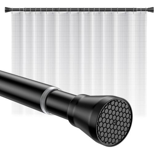 Shower Curtain Rod 45-77 Inch Black Shower Tension Rod Adjustable Curtain Rod No Drilling Tension Curtain Shower Rods for Bathroom Windows