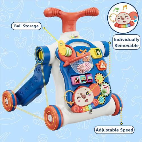White, Red, and Navy Blue QDRAGON 5 in 1 Push Walkers for Baby Boys, Toddler Learning to Walk, Sit to Stand Walker, Early Learning Push Toy for Infant 12  Months