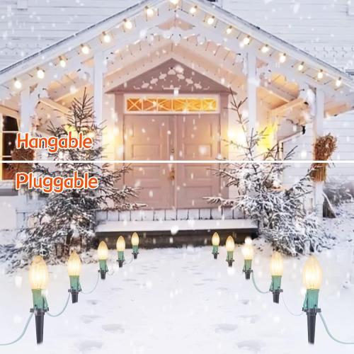 12 PCS- Christmas Pathway String Lights Outdoor - 25.7 Ft. C9 20 Clear Lights with 20 Stakes Connectable Waterproof for Indoor Xmas Party Holiday Commercial Decoration, Warm White