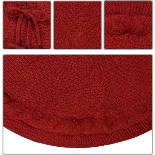 Sattiyrch Christmas Tree Skirt, 36 inches Luxury Cable Knit Knitted Thick Rustic Xmas Holiday Decoration, Burgundy (36in)