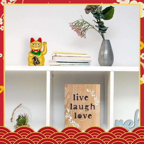 Chunful 5 Inch Lucky Cat Waving Arm Maneki Neko Gold Lucky Fortune Cat with Waving Hand Paw up for Feng Shui Welcoming Fortune Luck Wealth Prosperity Decoration, Battery Cover Not Included