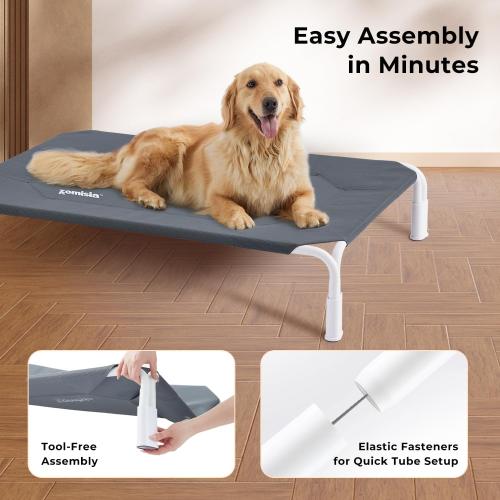 ZOMISIA XL Elevated Dog Cot Bed Tool-Free Assembly - Outdoor Raised Dog Cooling Bed Frame for Large Pets, Summer Pet Hammock Off Ground with Non-Slip Feet & Waterproof Teslin Mesh, 48x33 Inch (gently used)