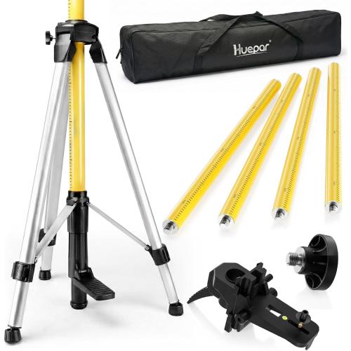 Huepar 12 Ft./3.7M Professional Laser Level Pole with Tripod and 1/4-Inch by 20-Inch Laser Mount for Rotary and Line Lasers, Adjustable Telescoping Laser Pole with 5/8-11 Threaded Adapter-LP36A