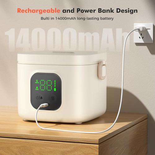 Cordless Electric Lunch Box for Adults & Kids - 14000mAh Battery Powered, Self Heating Food Warmer with Type-C Rechargeable, 27oz/800ml Portable Heated Lunch Box for Office, School, Camping