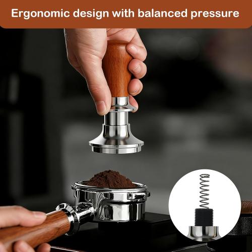 Coffee Espresso Tamper with WDT Tool, Coffee Press with Silicone Mat, 100% Flat Stainless Steel Base Tamper for Espresso Coffee Machine (Brown2, 51mm)
