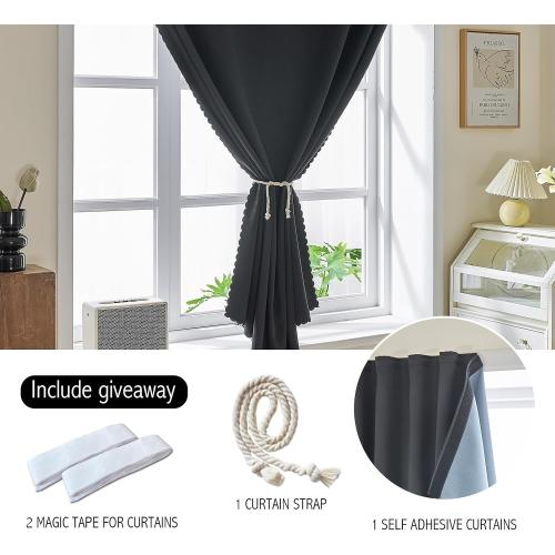 AJAZZ 100% Blackout Self Adhesive Curtains Small Window Short Temporary Black Out Curtains Easy to Install Used for Bedroom Kitchen Window Cover (Black, 35 W x 48 L 1 Panel)