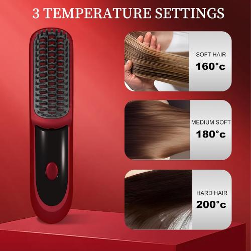 Go Brush Pro for Short Hair 2026, Portable Straightener Brushs for Travel, with LCD Temperature Display, Fast Heating Cordless Mini Hair Brushs (Red)