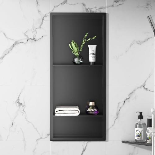 Stainless Steel Shower Niche Matte Black 30 X 12 W/ 3-Tier Shelf | Recessed shower niche no tile needed,space-saving,vertical niche, silver bathroom niche shower for shampoo & soap storage
