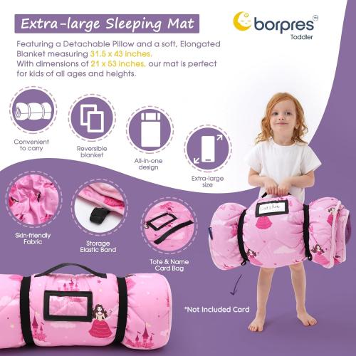Nap Mat with Pillow Blanket Set: Sleeping Mats for Toddler Kids - Thick Large Roll up Slumber Bag for Daycare Preschool Kindergarten Boys Girls