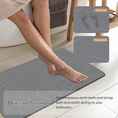 24 * 16 Grey Stone Bath Mat Diatomite Stone Mats for Bathroom Non-Slip Diatomaceous Earth Shower Mat Super Absorbent Bathroom Floor Mat Natural Easy to Clean(24 * 16 Grey)