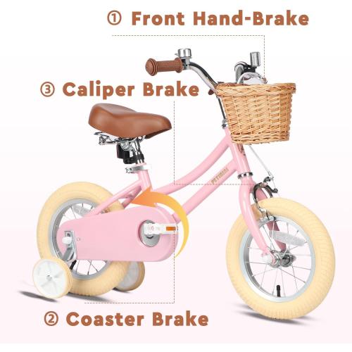 Petimini Vintage Kids Bike for Girls, 12–20 Inch Classic Bicycle with Wicker Basket & Bell, High Tensile Steel Frame, Training Wheels (12–18”), 85% Pre-Assembled, Retro Bike for Outdoor Riding