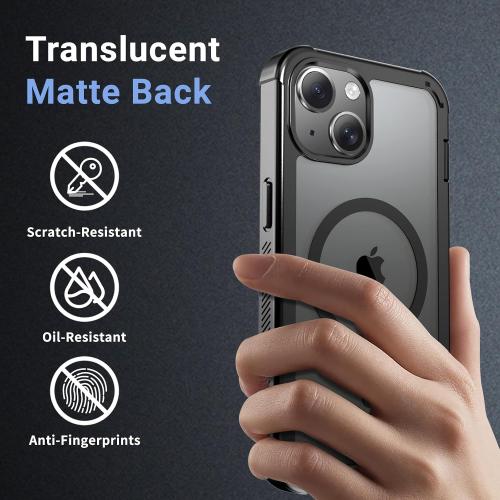 jaroco Magnetic for iPhone 15 Case Heavy Duty Protection Black | Compatible with MagSafe,Military Grade Drop Protection,Translucent Matte,Non-Slip,Shockproof 2-Layer Durable Bumper Case