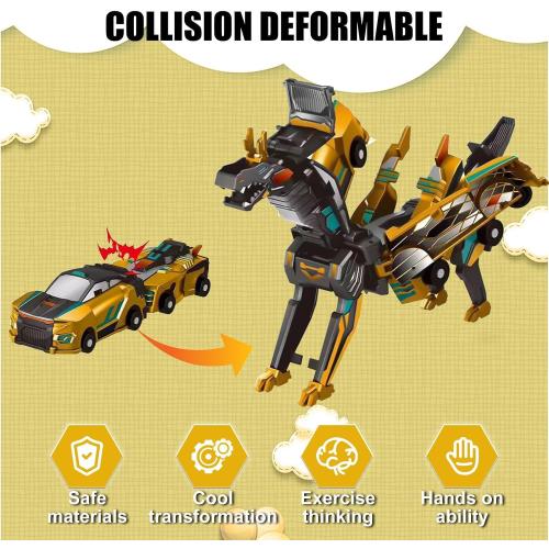 Aimery Collision Transforming Dinosaur Car Toy, 2 Magnetic Cars Convert into Dinosaur Toys,Dino Robot Toy, Boys Toys,Kids Toys, Party Birthday for Kids (Golden)