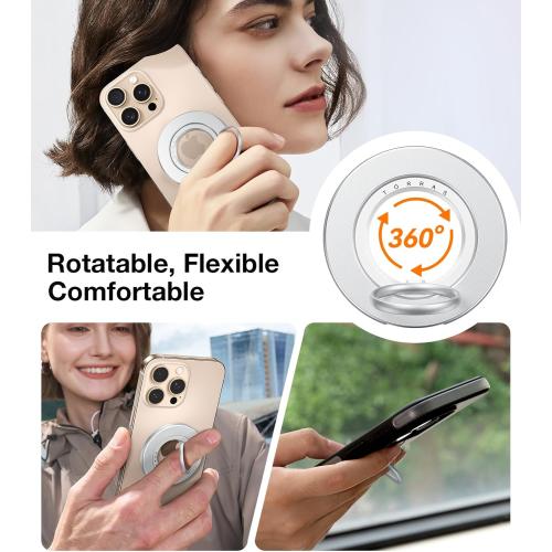 TORRAS 2025 Upgrade [Dual-Ring] Fit for MagSafe Phone Grip Ring Holder [Dual-Ring] Compatible with MagSafe Kickstand Magnetic for iPhone 16/15/14/13/12/11 Samsung, Google Accessories, Silver White