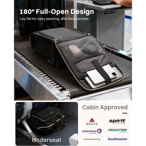 Rolling Puffer Backpack for Women, Wheeled Laptop Backpack, Short-Term Travel Backpack with Wheels, Roller Adults Work Computer Bag, Water Resistant Overnight College Underseat Carry on Luggage, Black