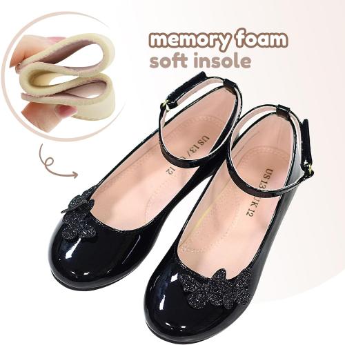 LseLom Girls Dress Shoes Butterfly Mary Janes for Girls Hook and Loop Party Wedding Flats Shoes