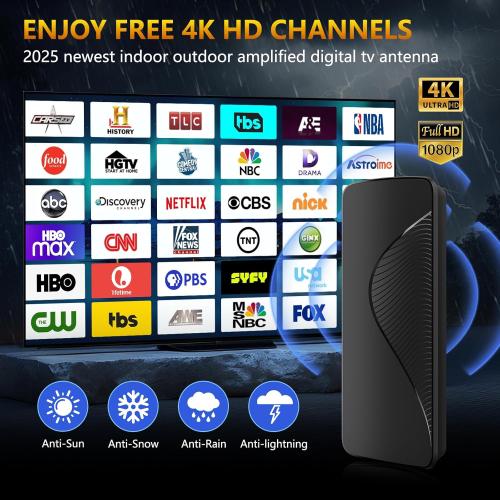 2025 Upgraded TV Antenna for Smart TV, 1600  Miles Range, Indoor/Outdoor Digital Antenna for Local Channels, HD 4K Support, Amplified Signal Booster, Clear Reception for 1080p 4K TVs
