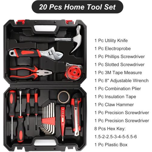 Tool Box, Basic Repair Hand Tools Kit with Portable Storage Box for Mechanic Home Office Use
